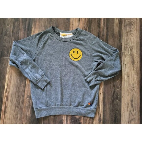 Aviator Nation Tops - Aviator Nation Womens Gray Smiley Face Crewneck Sweatshirt Sz S